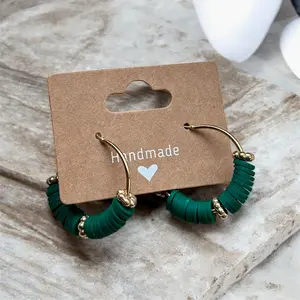 Green Clay Bead Hoop Earrings