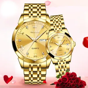 OLEVS Couple Quartz Watches Gemstone-Inlaid Split-Mirror Design Luminous Hands & Date Display Men's & Women's Watches Couple Fashion Quartz Timepieces Valentine's Day Gift for Your Loved One 9931