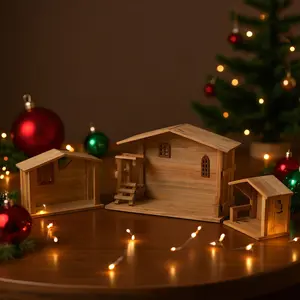 Wooden manger decoration, solid wood, rustic stackable house ornament, countertop decoration, suitable for DIY holiday kitchen tabletop or fireplace