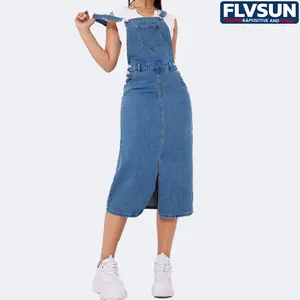 Flvsun-Women's Classic Denim Overalls Skirt with Adjustable Straps