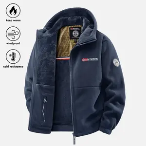 Men's Heavyweight Double-Sided Fleece Jacket Full-Zip Hood Multi-Pocket Machine-Washable Polyester for Camping Hiking Outdoors Cold Weather