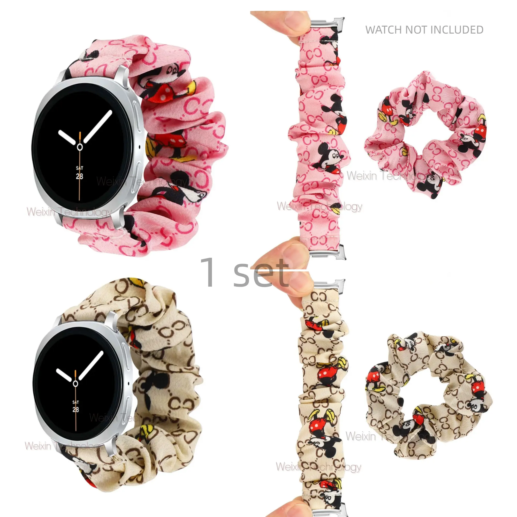 Women's cloth print fabric wristband suitable for Samsung Galaxy Watch 8 (40mm/44mm) & Classic (46mm) strap, elastic women's strap with one elastic headband 1 set Smartwatch Replacement Straps, Smart Watch Accessories, Wearable Tech Accessories