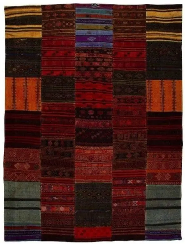 815 - Turkish  Vintage Multicolor  Patchwork Carpet With A Modern Design