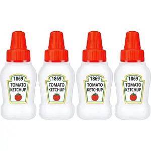 4 count Mini Ketchup Bottle for Bento Box Accessories, 1 oz Condiment Squeeze Bottles Empty Plastic Salad Dressing Container Tomato Ketchup Condiments  Squeezable Jar for Sauces Syrup