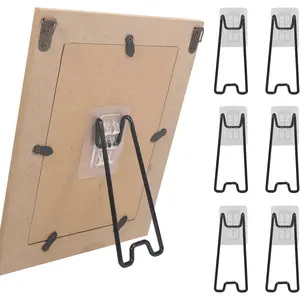 6 Pcs Black Stainless Steel Picture Frame Stand Table Top Easel, Self-Adhesive Picture Holder Stand for 5.9 to 10.2 inch Picture Frames, Size 5.12" x 2.17"
