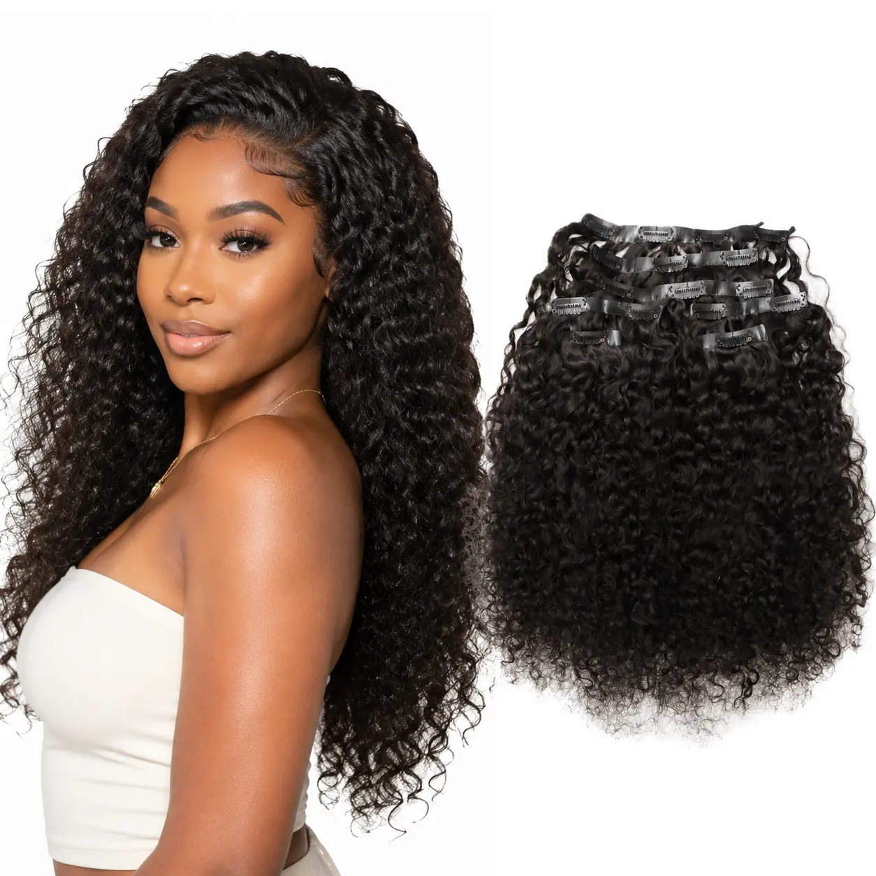 Curly Seamless PU Clip Ins Human Hair Burmese Human Hair Clip In Hair Extensions For Black Women 120g 240g