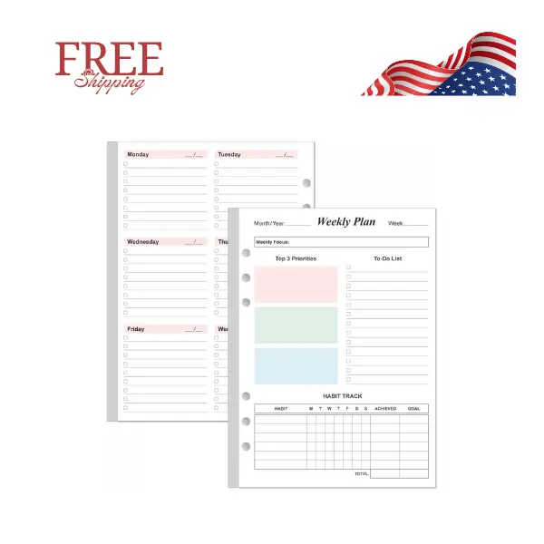 Weekly Planner Refills for A5 Binders - 53 Sheets/106 Pages