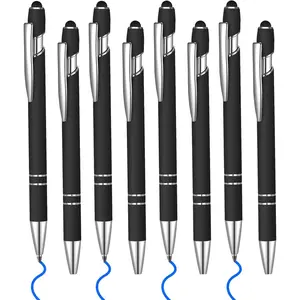 8 count Blue Ink Ballpoint Pen with Stylus Tip 2 in 1 Stylus Ballpoint Pen Metal Pens Stylus Pen for Touch Screens School Office Coworkers (Black)