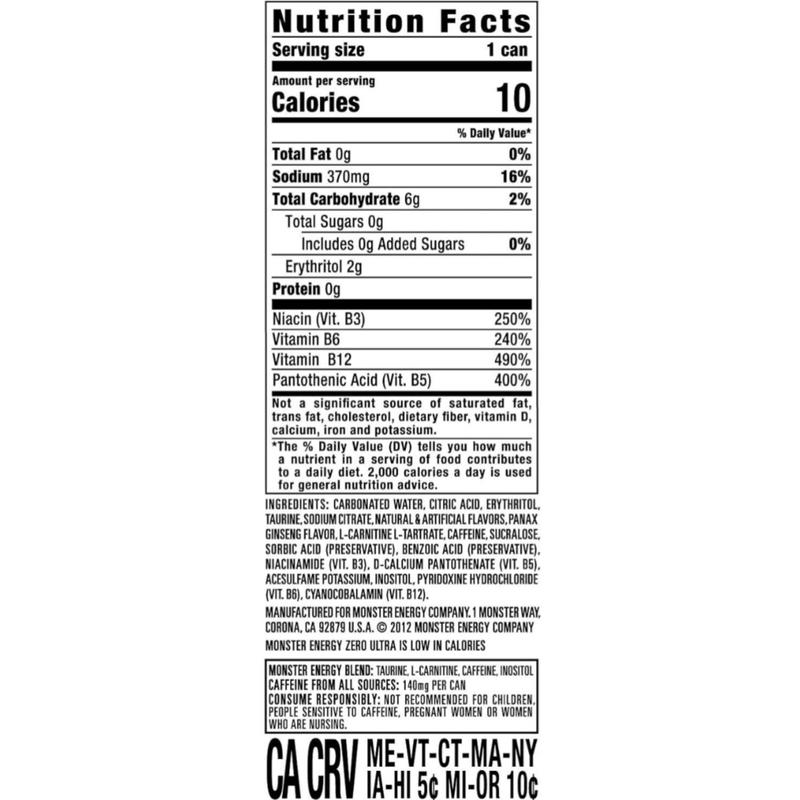Monster Energy Zero Ultra Sugar Free Energy Drink 16 Ounce Pack of 12 or 24 Cans