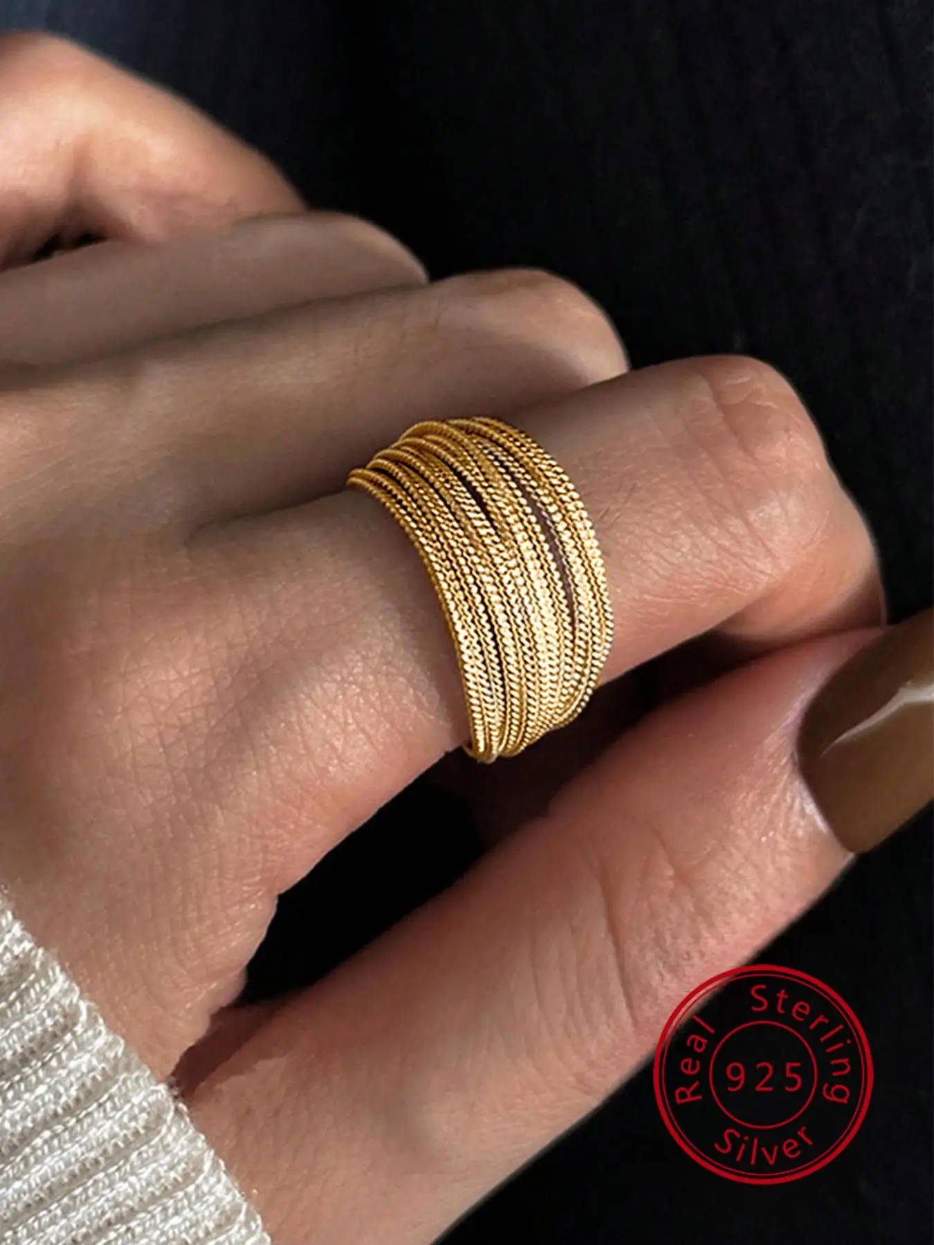 S925 Sterling Silver Simple Elegant Fashionable Ring, Adjustable Layered Ring for Women, Trendy All-match & Exquisite Jewelry for Birthday Gift with B