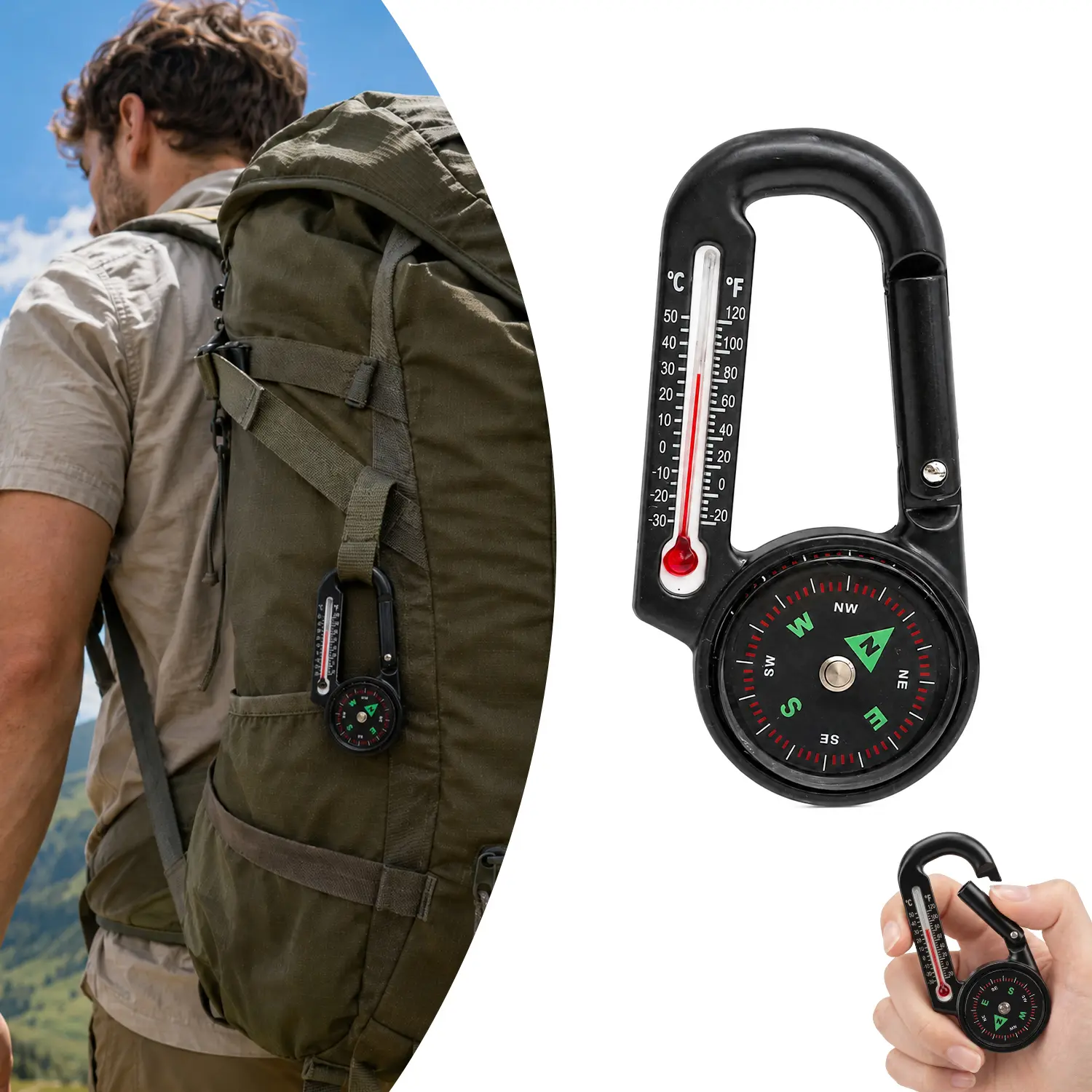 Compasses, Lightweight, Durable Tools Keychain Compass and Thermometer Carabiner Multifunctional Keychain for Hiking, Camping, Survival & Orienteering – Map, Lensatic, Liquid-Filled, Wrist, Carabiner & Pocket Navigation Outdoor Tools
