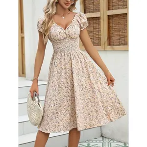 Women’s printed dress, bohemian fashionable short-sleeved dress, suitable for daily vacation wear, summer women’s dress GARMENTARY