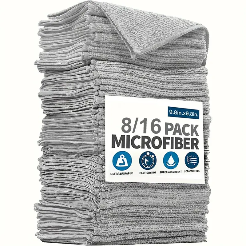 24.89 Cm Bamboo Charcoal Microfiber Cleaning Cloth, Super Absorbent Durable Kitchen Bathroom Towel, Stain Oil Home Clean, Microfiber Cleaning Rags (8 Pieces)