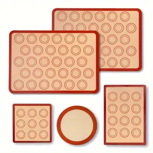 Silicone 5-Piece Baking Mats Set - Reusable Heat Resistant Macaron Mat Sheets for Perfect Pastries, Non-Stick Oven Liner, Essential Kitchen Accessory Bakeware Utensils Red