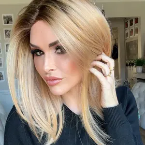 IMstyle Alex Glueless 18 inches | Lace Synthetic Wig | Bright Gold Medium Length | Heat Resistant | Daily Wear | T1FH022-01