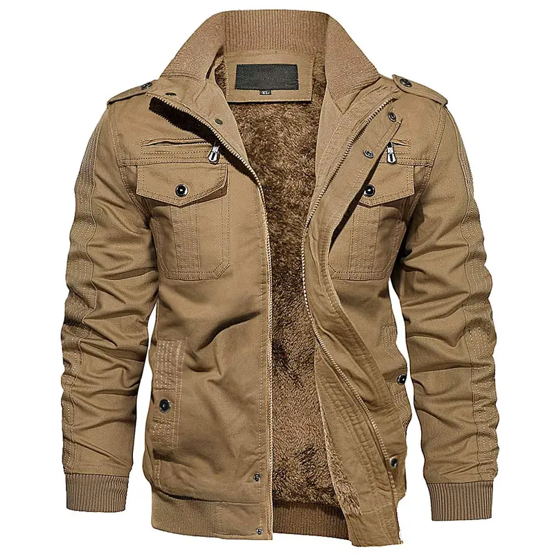MAGCOMSEN Men's Fitted Retro Cargo Work Jacket - Fleece-Lined Cotton Thermal Canvas, Hard-Wearing, Pocketed, Windproof Workwear Style Lightweight Warm Men's Clothing for Work, Biking