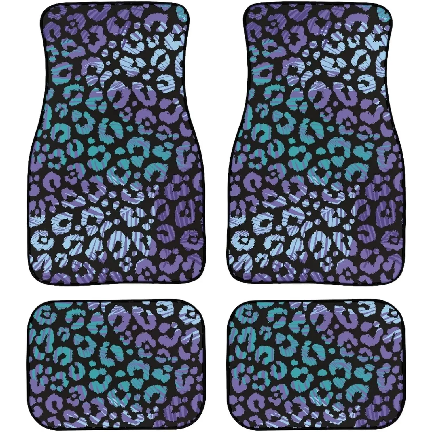 Blue Purple Leopard Print Car Floor Mats Set of 4,Backing car mat Universal Fit for Most Cars SUV,Vans,Sedans,Trucks ﻿