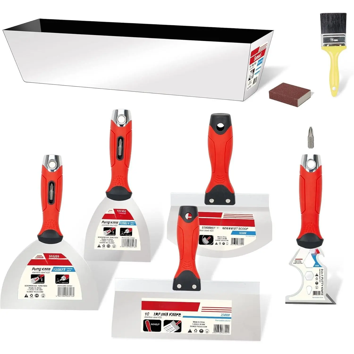 Drywall Hand Tool Kit,Stainless Steel Putty  Set Including Joint  Taping   Scraper Mud Pan