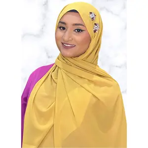 Saffron Duo Encrusted Hijab - Yellow Fabric with Decorative Accents, Elegant Design for Special Occasions