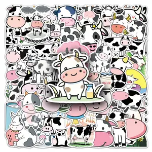 Cartoon Cow Series Graffiti Sticker, 50pcs Waterproof Decoration Sticker for Wall Water Bottle Skateboard Helmet Car Bike Luggage Laptop