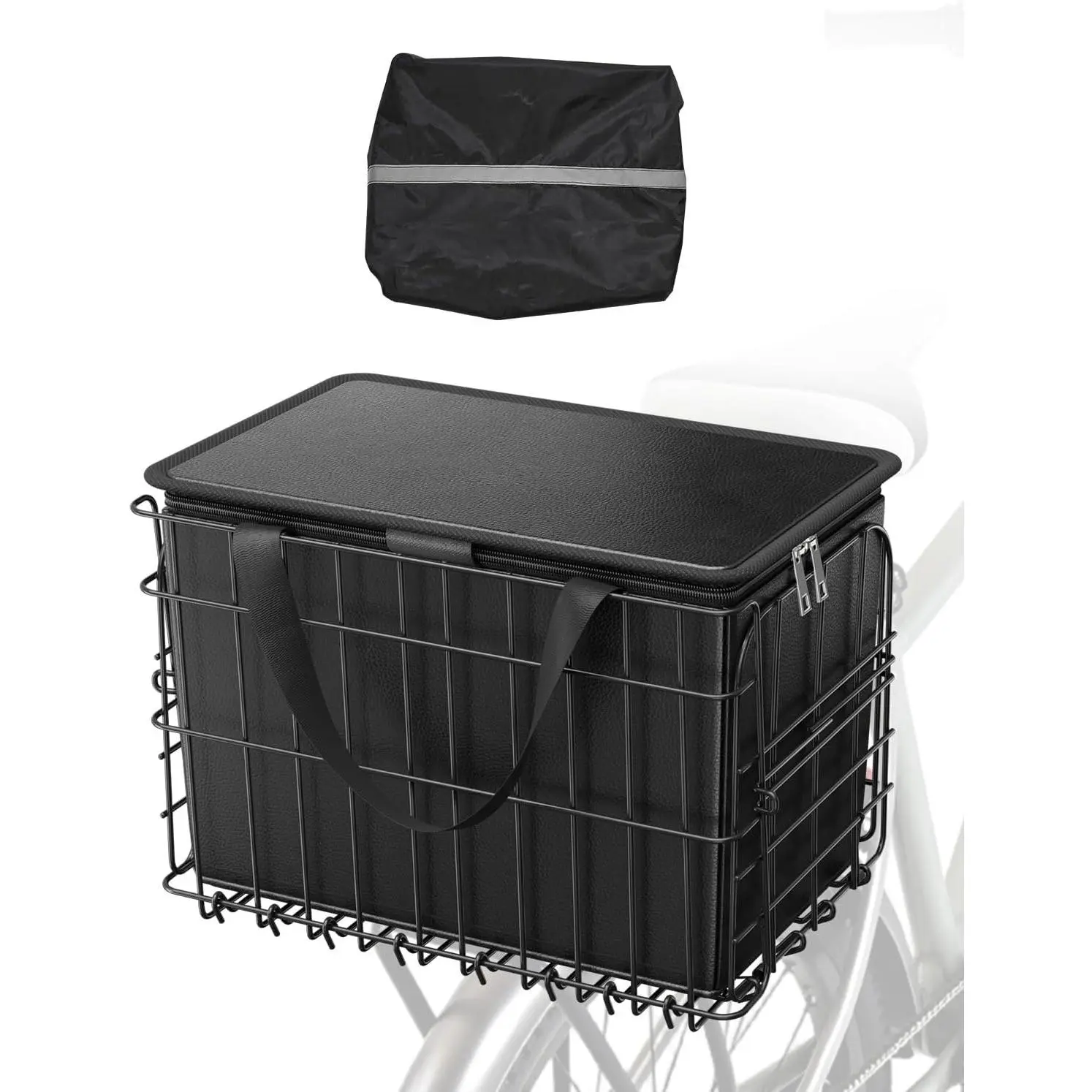 VEVOR Rear Bike Basket, Folding Wire Bicycle Basket with Cargo Net, Removable Liner Bag & Waterproof Cover, Quick Release Design Bike Basket for Adult Women/Men Carrying Dogs Pets Fruit & Grocery