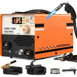 135A MIG Welder, 3 in 1 Gasless Welder Flux MIG/Lift TIG/Stick MultiProcess Mig Welder, 110V Welding Machine, Flux Core Welder with IGBT Inverter Synergic Control and LCD Display