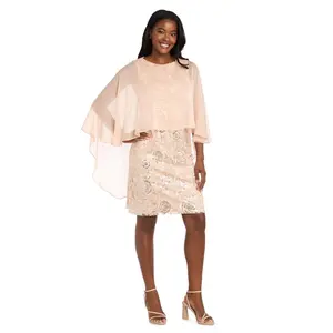 Short Embroidered sequined Cocktail Dress - Petite