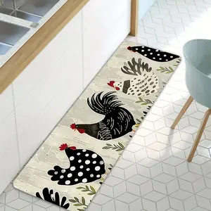 Jit-1pc Farmhouse Kitchen Rug, Polka Dot Rooster Pattern, Flannel Mat, Home Decor for Living Room, Bedroom, Office