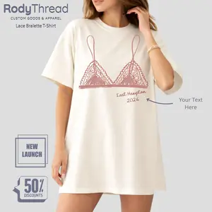 [Flash Deal] RodyThread Custom Lace Bralette Graphic T-Shirt – Personalized East Hampton 2026 Vacation Tee, Bachelorette Bikinis Last Splash, Funny Summer Vacation Coverup