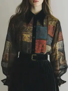 Women's Vintage Fashion Graffiti Print Shirt, Soft Cool Comfortable Fabric, Casual Style, Perfect for Daily Wear