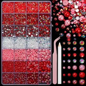 22000 Flatback Pearls and Rhinestones Set, Resin Rhinestone Gems, Mixed Sizes Half Pearl Jewelry, DIY Crafts for Nails, Face, Eyes, Bottles, Shoes