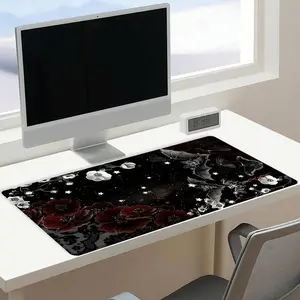Floral & Bats Pattern Mouse Pad, Rectangle Gaming Mouse Pad, Non-Slip Mousepad, Office Desk Keyboard Mouse Mat for Home Office Game Room Desk