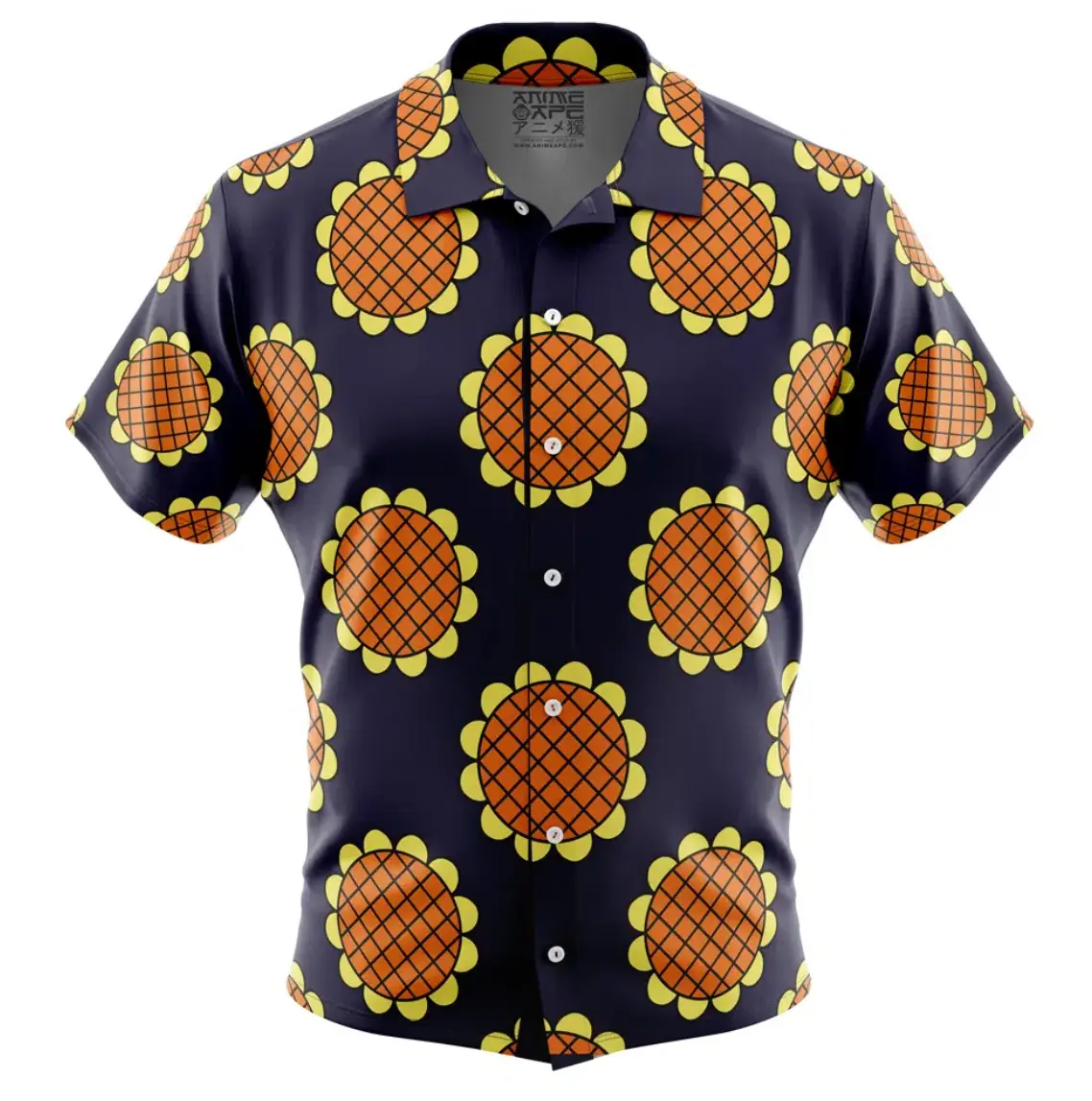 Navy Blue Monkey D. Luffy Lucy Dressrosa One Piece Button Up Hawaiian Shirt, Anime Aloha Beach Shirt