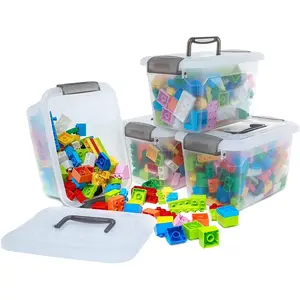Small Storage Bins with Lids & Handle Latches 5.3 Qt. 4 Packs Clear Stackable Craft Toy Organizer