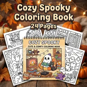 1 Count Cozy Spooky Cute & Comfy Coloring Book for Kids & Adults | Kawaii Ghost & Halloween Scenes, Spiral Bound, 160gsm No-Bleed Paper, Single-Sided Printing, 24 Hand-Drawn Pages | Stress Relief & Fall Activity, Perfect Halloween/Christmas Gift