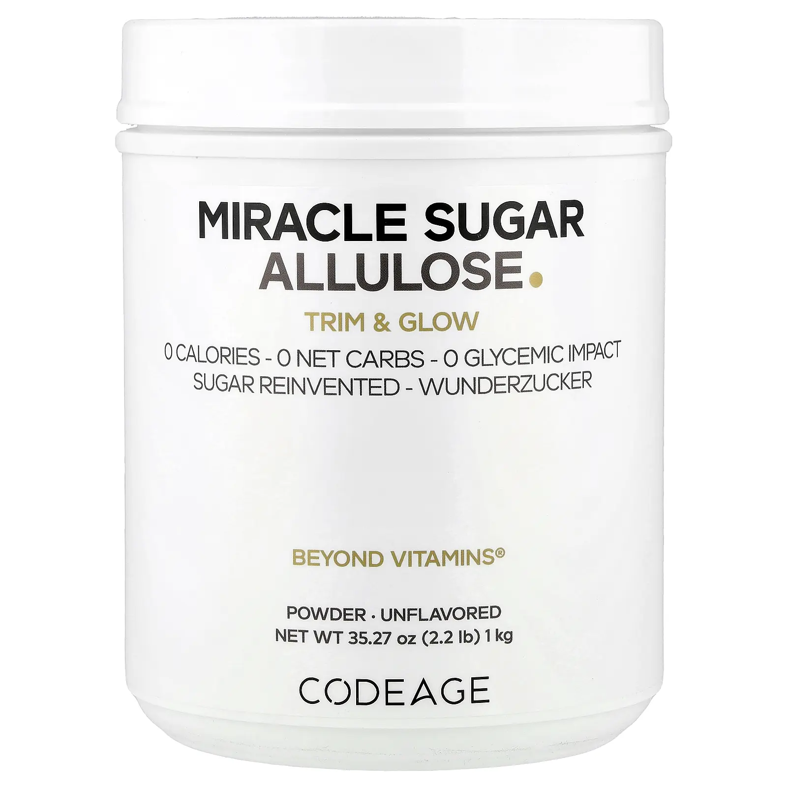 Codeage Miracle Sugar Allulose Powder, Unflavored, 35.27 oz (1 kg)