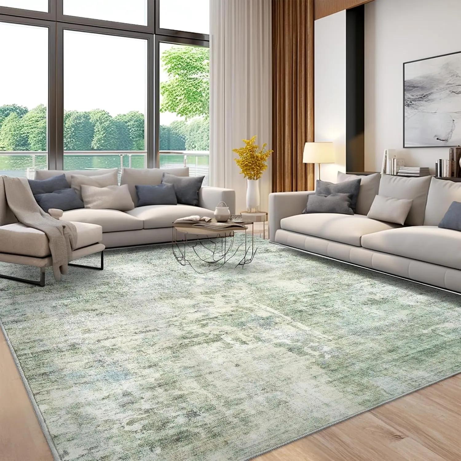 Washable Area Rug Large Soft Rugsfor Living Room Vintage Beige Carpet AreaRugs for Bedroom Dining Room Non-Slip StainResistant Under Table Rug Available inVarious Sizes