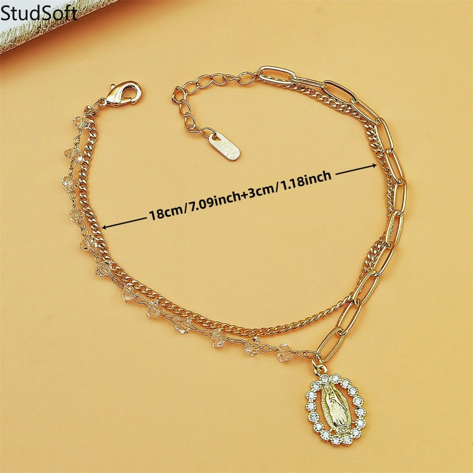 Women's 2026 New Gold Virgin Mary Casual Ankle Bracelet - Double Layer Paperclip Rope Chain Anklet with Cubic Zirconia, Unisex Catholic Religious Outdoors Accessory for Sporty Sports Clothing Sets & Everyday Wear