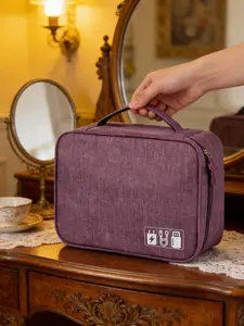 1pc  Ladies' portable electronic data cable storage bag with zipper closure, fashionable and versatile, casual and simple, suitable for business trips and travel, portable ladies' storage bag Travel Organizer