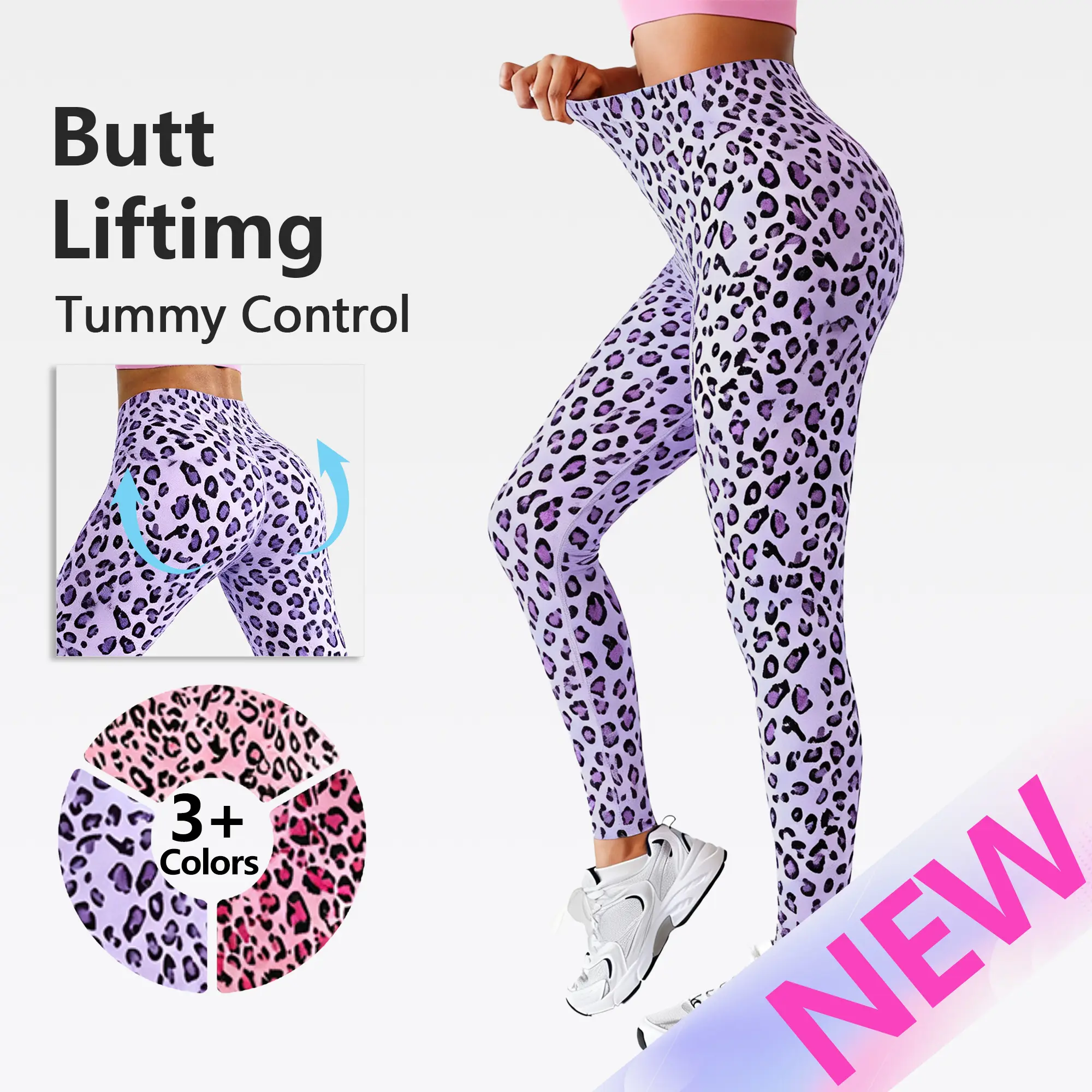 【Discount for live】SUOVADUN Cute leopard workout leggings feature butt‑lifting cut, wide waistband offers comfy all‑day support XSL26029