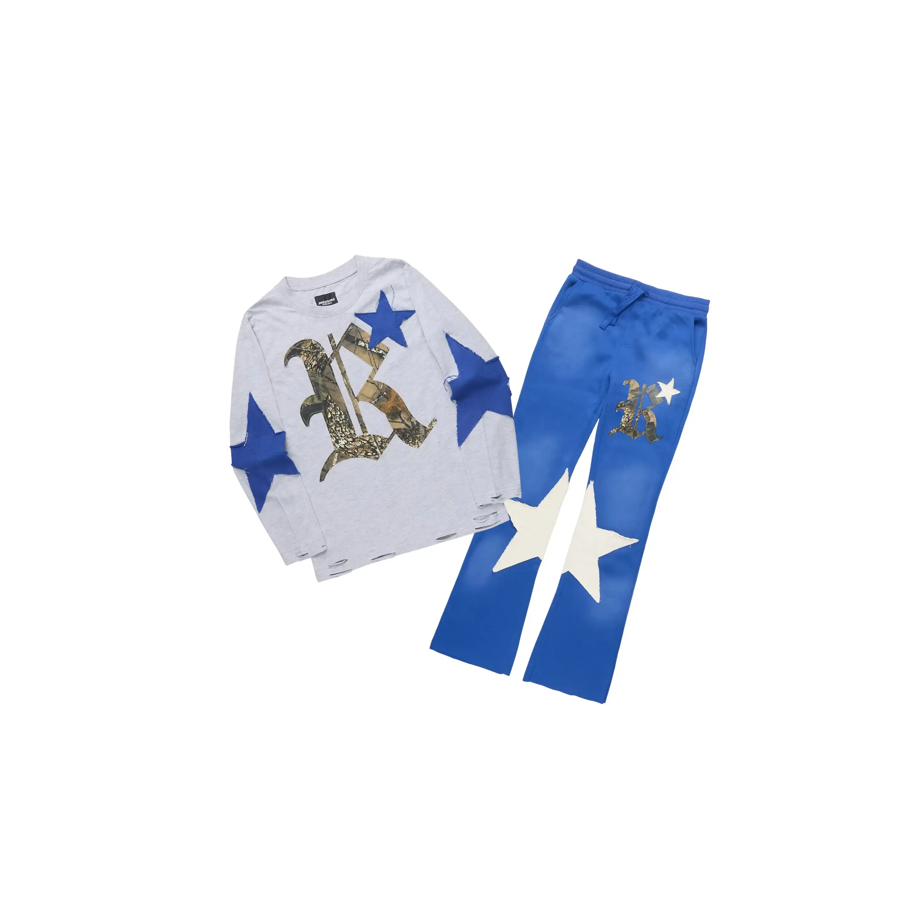 Boys Delgaro Heather Grey/Royal Blue Long Sleeve T-Shirt Track Set