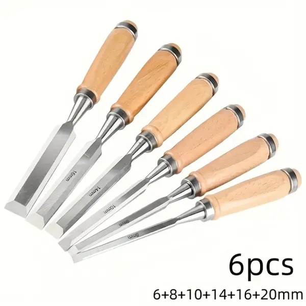 6-Piece Bevel Edge Woodworking Chisel Set, CR-V Steel Tools with Wooden Handles, Professional & DIY User-Friendly Hand Tools for Woodworking Projects, Ideal for Him, Diy Users