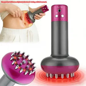 Lymphatic Massager, Cordless Body Shaping Massage Tool, Red Light Heating Scraping Device, Smart Electric Meridian Brush with 6 Levels Heat & Vibration for Belly Neck Leg Hip Arm Whole Body Relaxation
