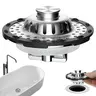 Hibbent Chrome Metal 3-in-1 Upgraded Pop-up Bathtub Stopper - Press-Fit Quick Setup, 1.5-2.4in Hole Fit, Drain Cover, Brass Anti-Clog Filter, Liftout Hair-Capturing Basket, Water Storage + Quick Drain, Low-Maintenance, Comes with 4 Silicone Rings