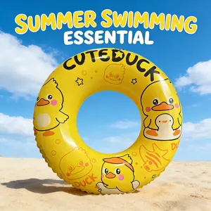 Cute Duck Print Inflatable Swim Ring, Bright Cartoon Design, Thickened PVC, Fun Float for Summer Water Play