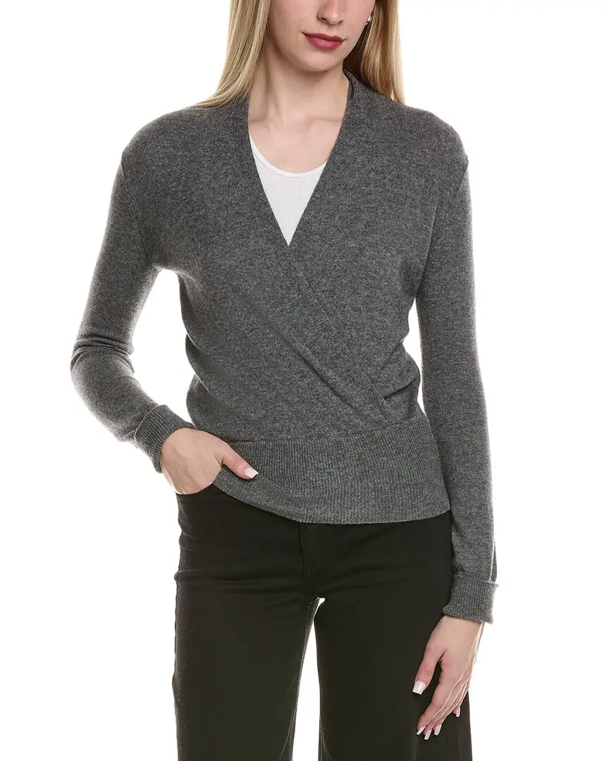 sofiacashmere Modern Faux Wrap Wool & Cashmere-Blend Sweater