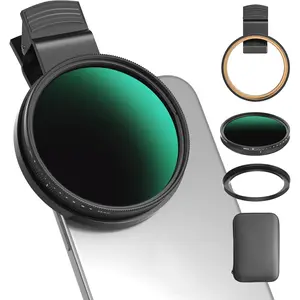 67mm Variable ND2-400 Filter for Phone/DSLR,  Adjustable Neutral Density Filter with Universal Clip,Adapter Ring, Lens Attachment for  16 15 14 13 12  Pixel and Other Smartphones/Camera