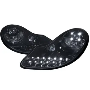1997-2004 Porsche Boxster 986/911 996 LED Light Strip Projector Headlights w/ LED Turn Signal Lights (Glossy Black Housing/Smoked Lens)