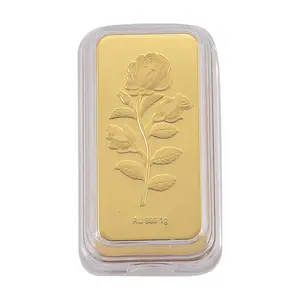 24K Yellow Gold 3D Brick Rose Emboss Sheet 45.3X25X10mm 1g