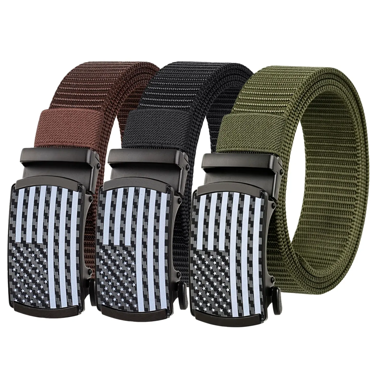 Men's US National Flag Design Belt with Ratchet-Adjustable Buckle - Suitable for Outdoor Activities, Business Casual Wear